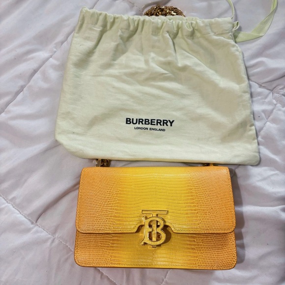 Burberry Elongated TB Croc Embossed Leather Crossbody Bag in Cool Lemon/Margld - Picture 4 of 7